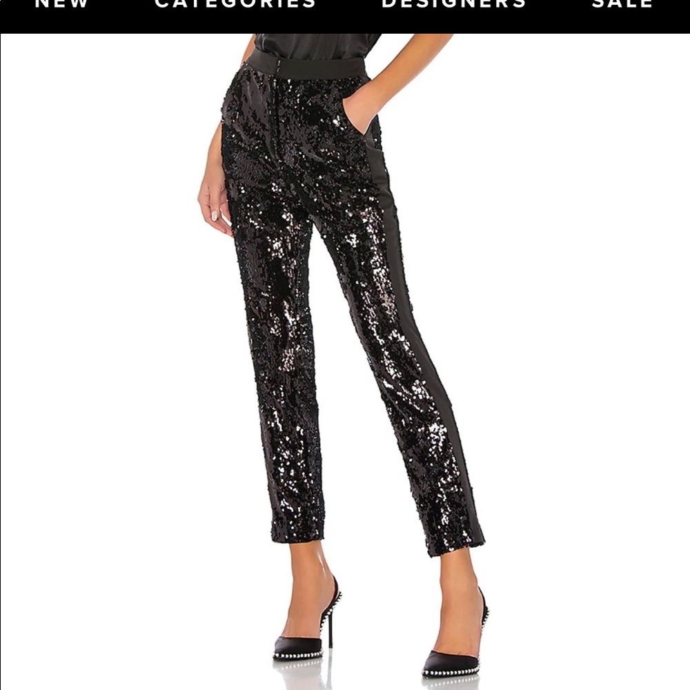 NBD Dinara Cigarette Sequin Pants in Black
